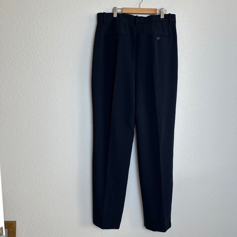 Theory Navy Blue Pleat Trouser Regent Crepe High Rise Straight Leg Pants Size 12 - Picture 6 of 8